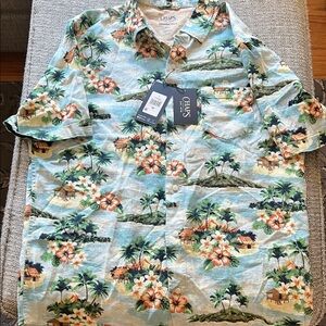 Chaps Men’s Seacoast Wash Hawaiian short sleeve linen blend button down shirt